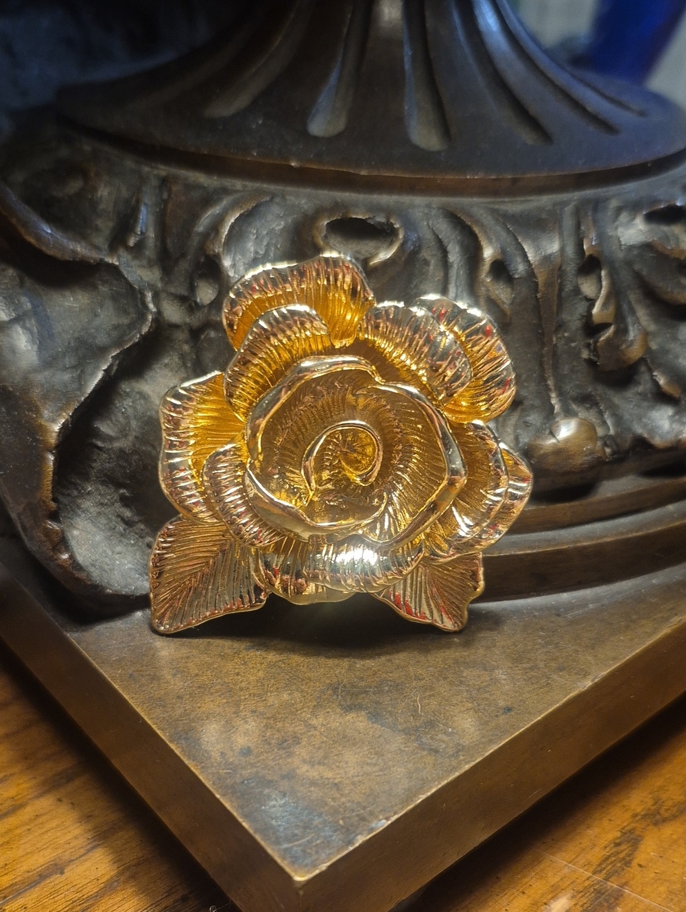 Vintage Goldtone Rose Flower Brooch